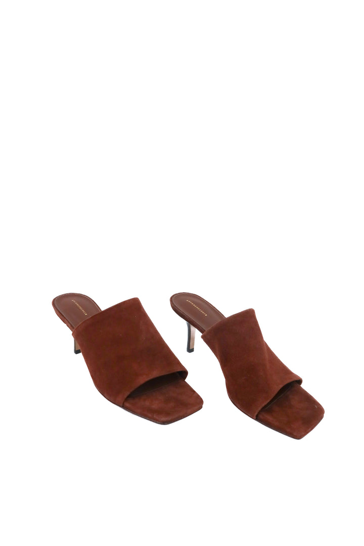 anthropologie dark brown suede heels (40; retail $168)