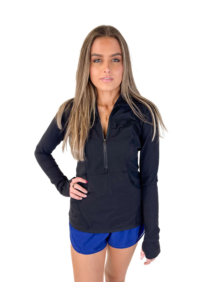 SOLD lululemon black quarter zip (6; retail $128)