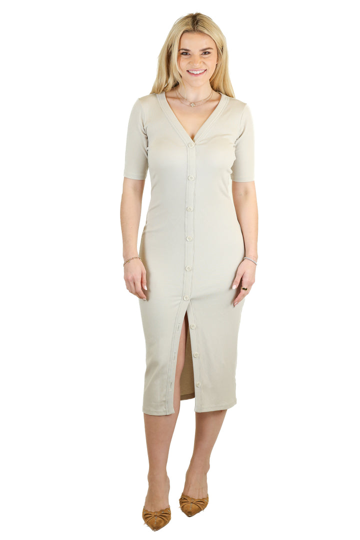 Travis Mathew taupe short sleeve midi dress (XS; retail $134.95)