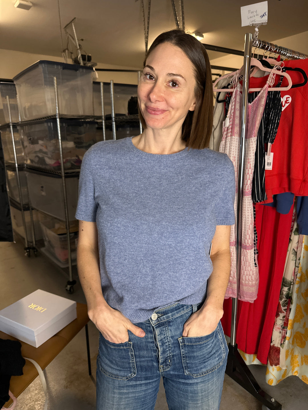 Halston blue cashmere sweater