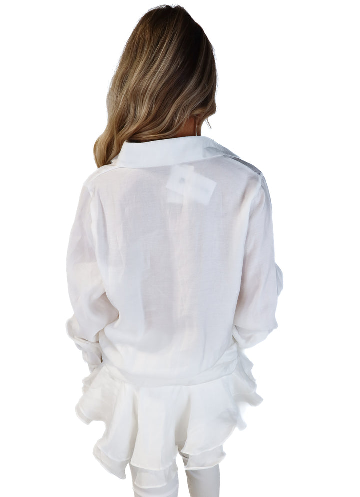 Mermaid way white ruffle button up top NWT (s; retail $112)