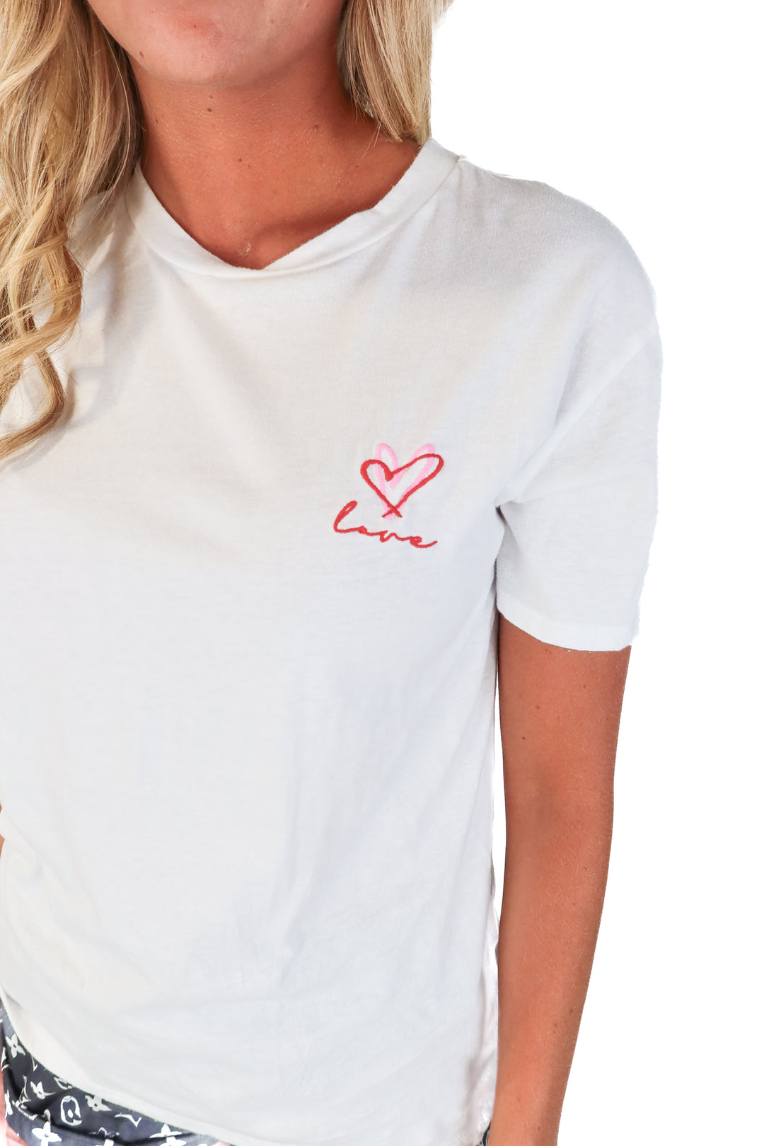 Z Supply White "LOVE" Heart Embroidered Tee (S)