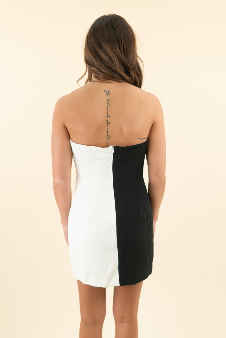 lovers and friends half black half white strapless mini dress (s)