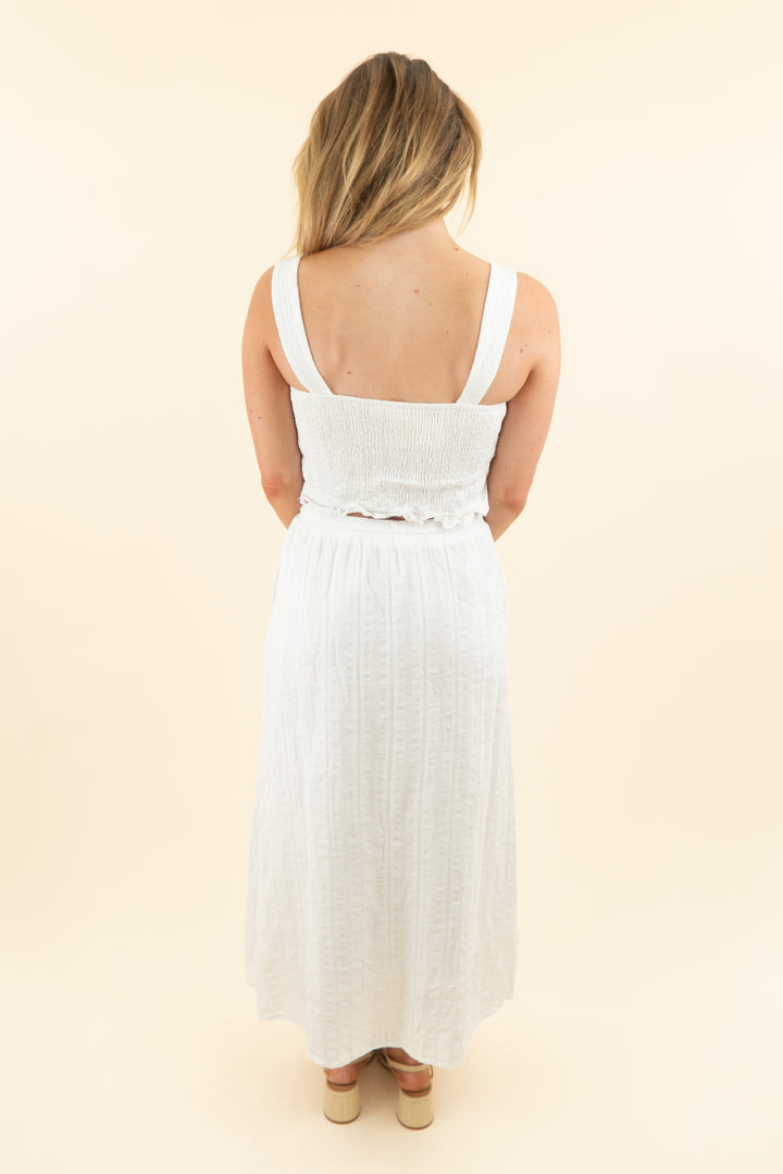 heartloom white linen pattern skirt and top set (xs)