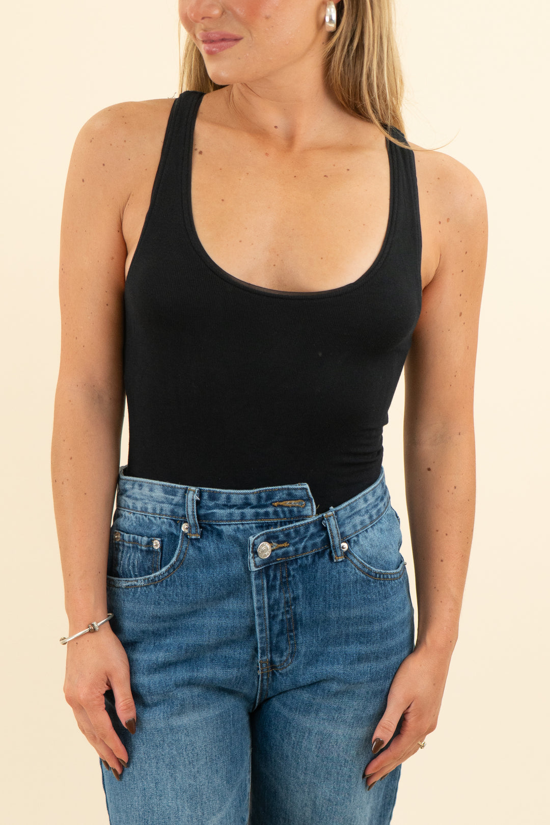 lunya black soft ribbed tank bodysuit (s)