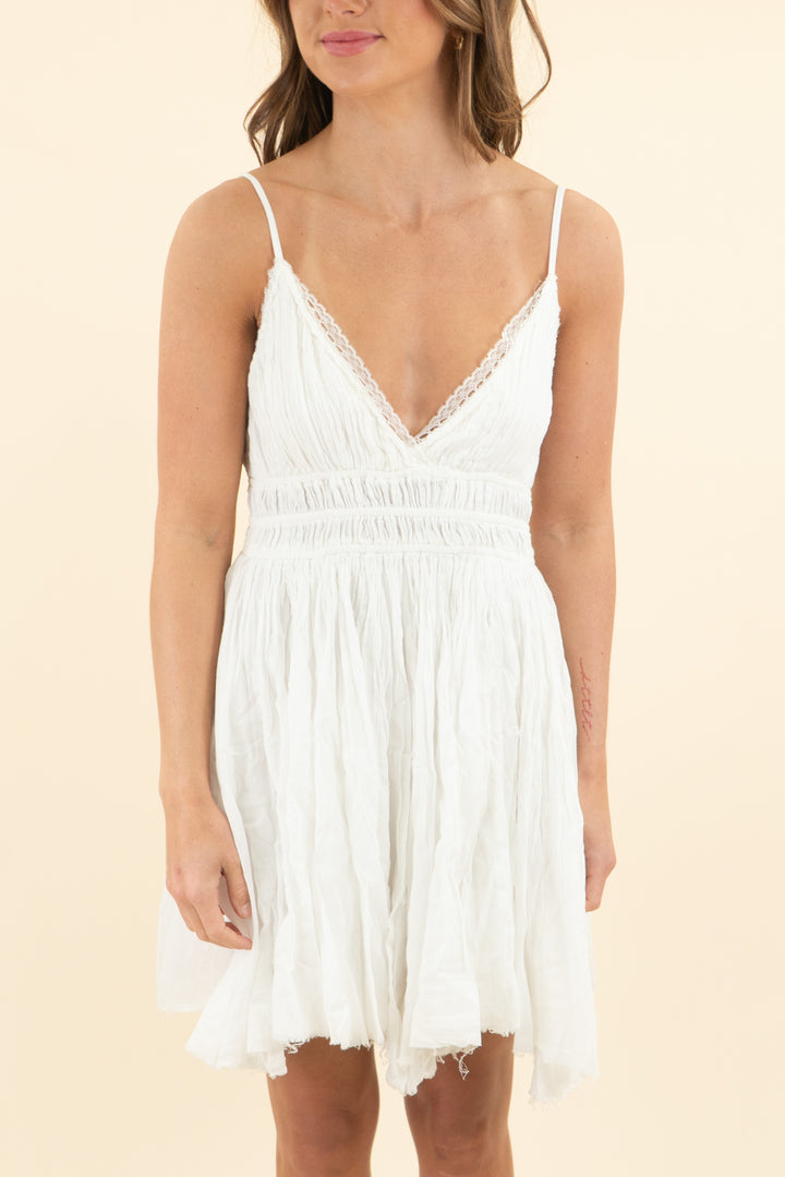 fp one white pleated flowy sleeveless mini dress (s)