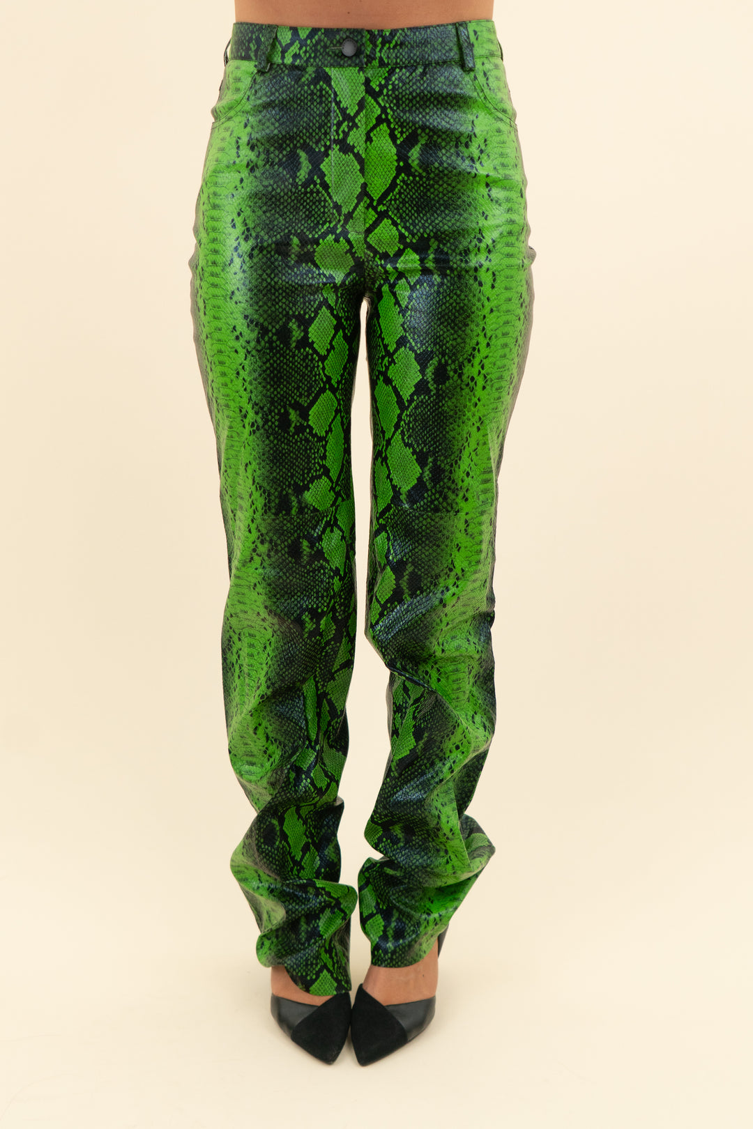 cult naked lime green black snake skin pants (s)