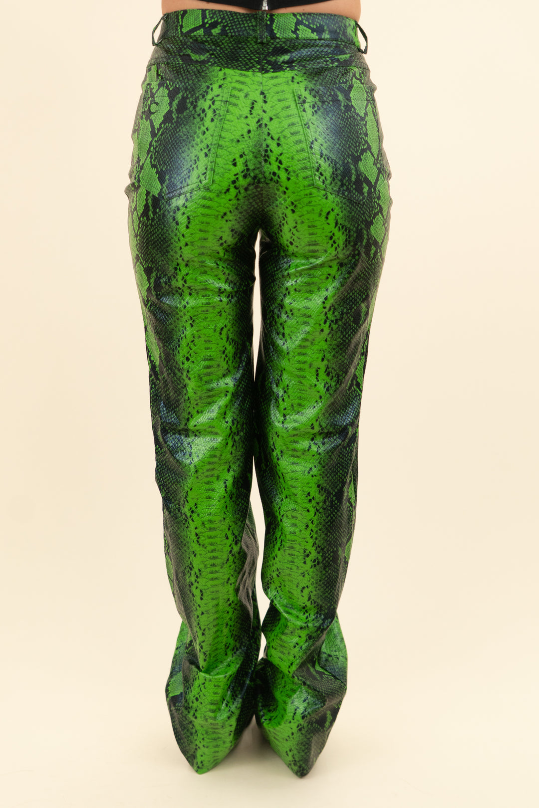 cult naked lime green black snake skin pants (s)