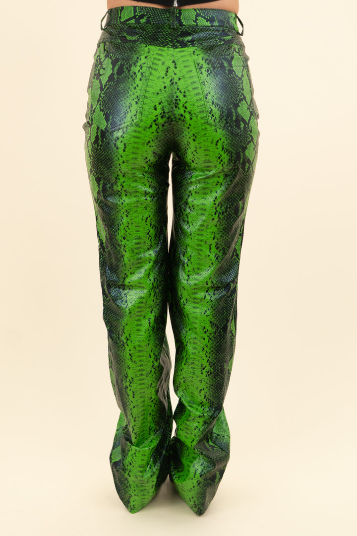 cult naked lime green black snake skin pants (s)