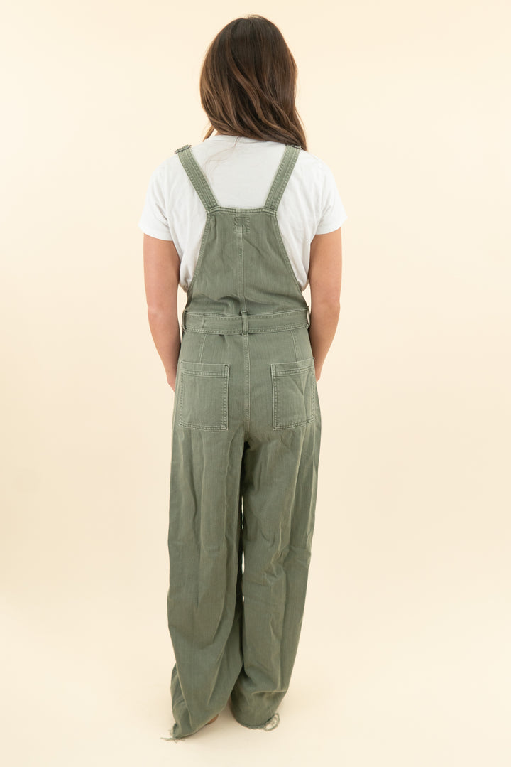aerie olive green denim overalls (s)