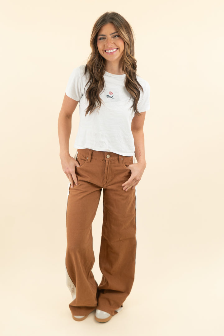 alice + olivia dark tan white stripe wide leg pants (26)