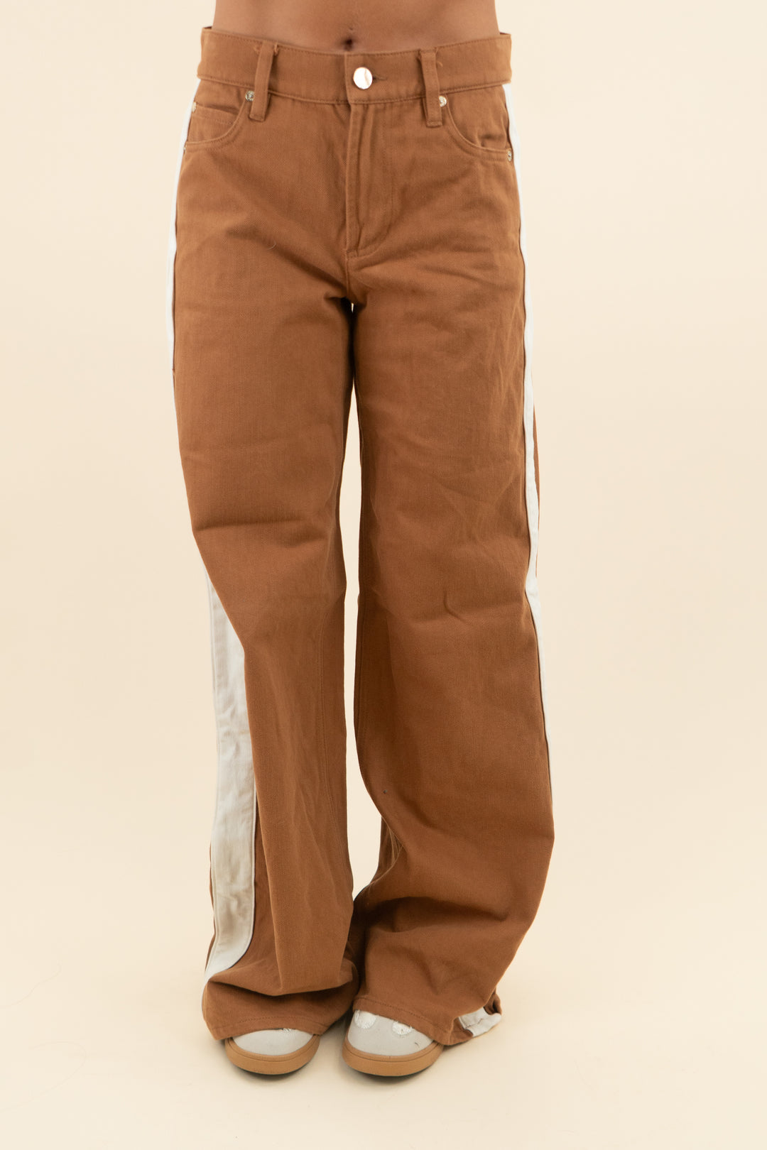 alice + olivia dark tan white stripe wide leg pants (26)