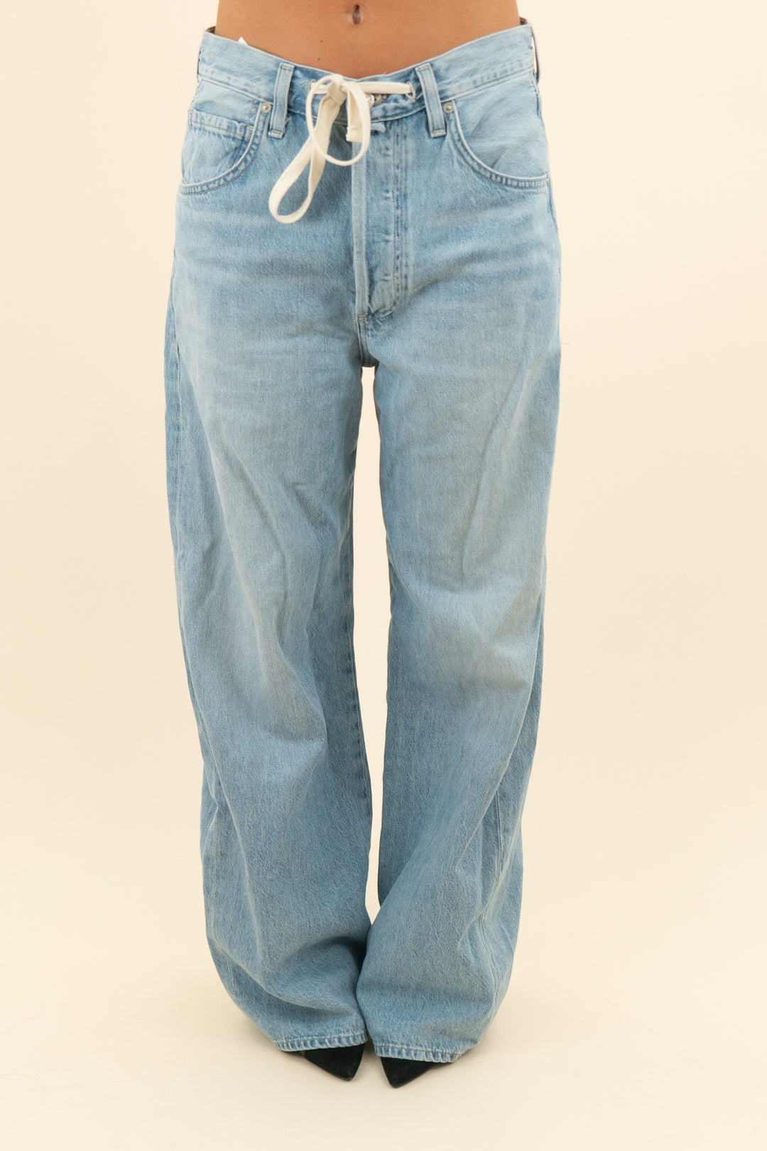 citizens of humanity light wash super wide leg drawstring jeans (26)*