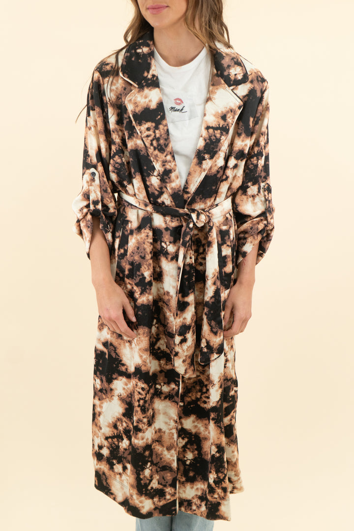 AUCTION afrm brown and black tie dye satin long duster coat (m)