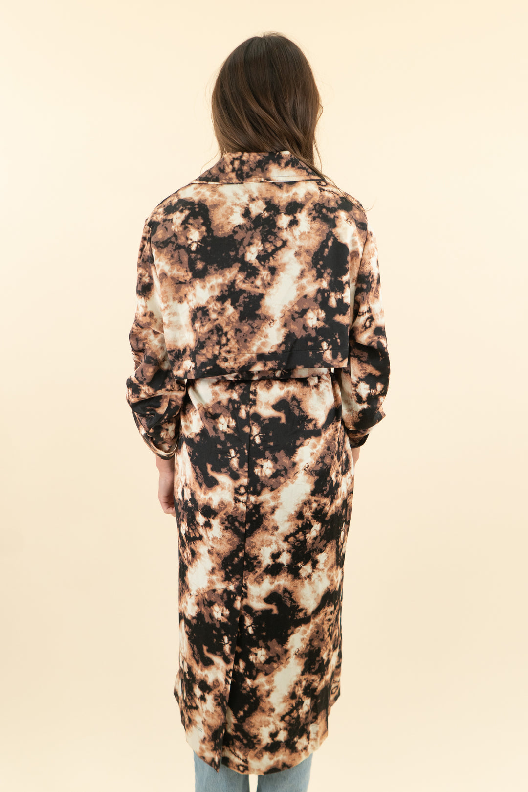 AUCTION afrm brown and black tie dye satin long duster coat (m)