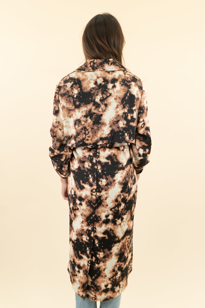 AUCTION afrm brown and black tie dye satin long duster coat (m)