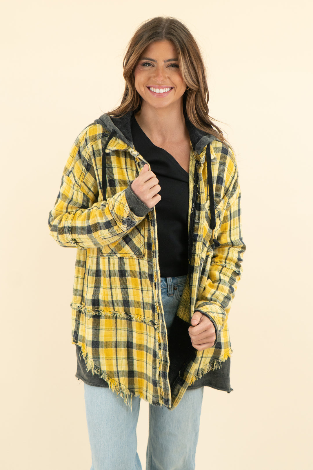 AUCTION we the free yellow plaid oversized flannel (s)