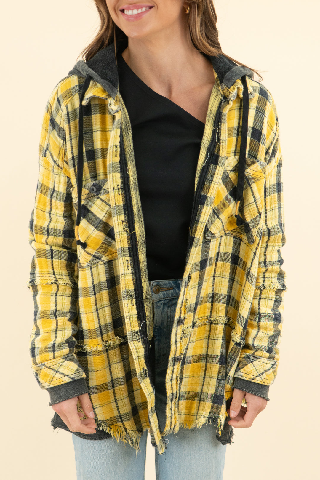 AUCTION we the free yellow plaid oversized flannel (s)