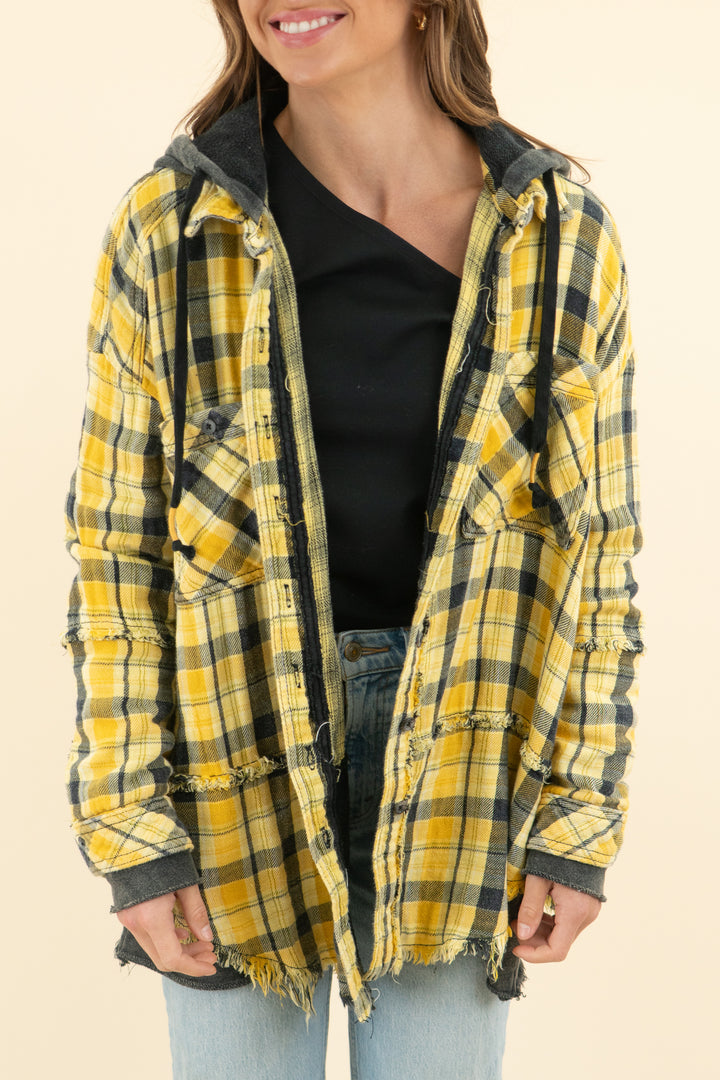 AUCTION we the free yellow plaid oversized flannel (s)
