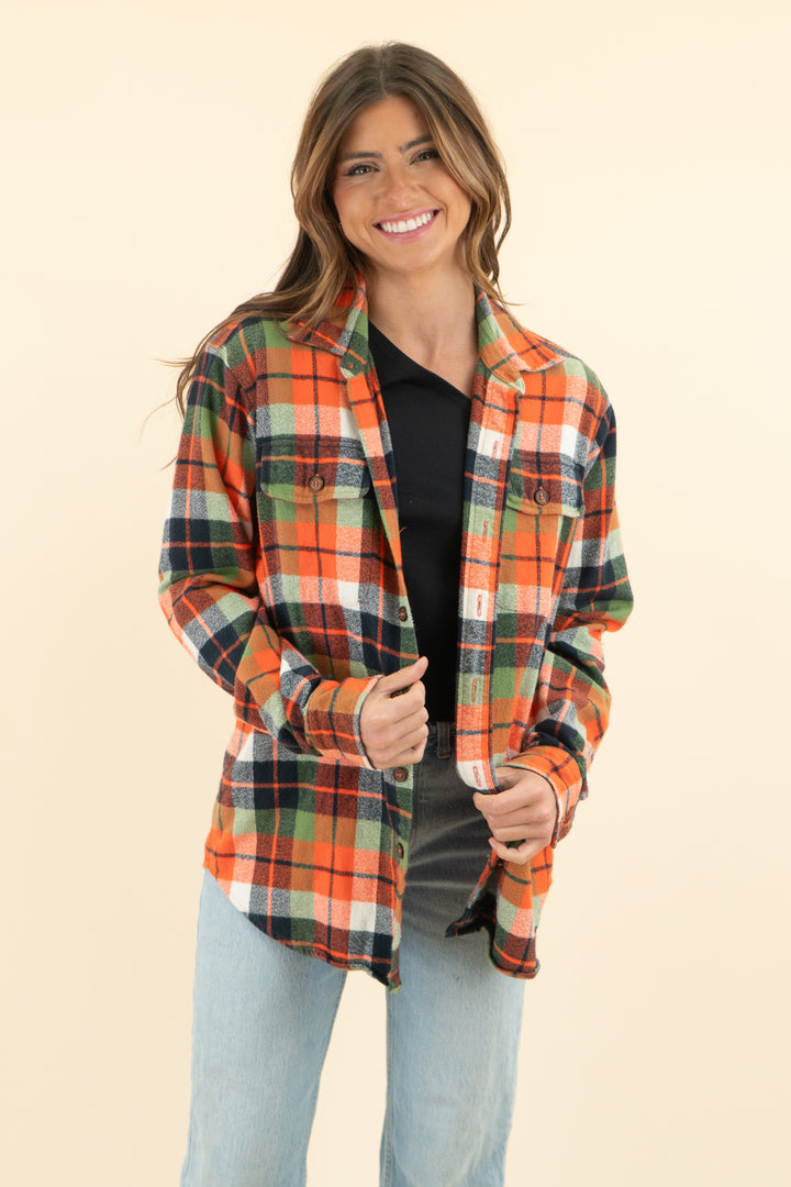 AUCTION hunt club orange plaid flannel (m)