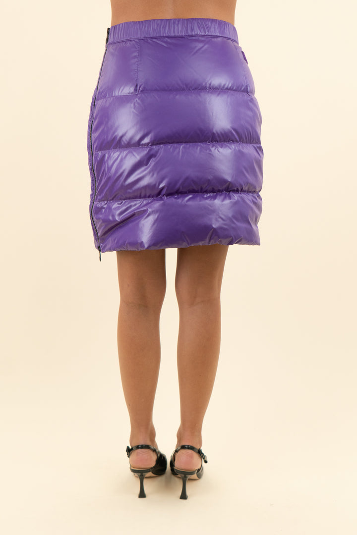duvetica purple puffer skirt (42; retail $388)