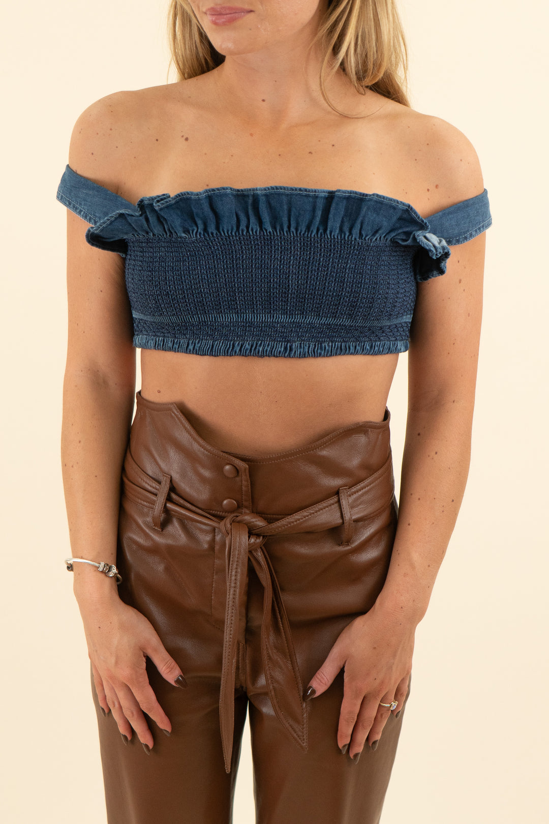 stella mccartney denim smocked tank top (38 / US 2; retail $350)