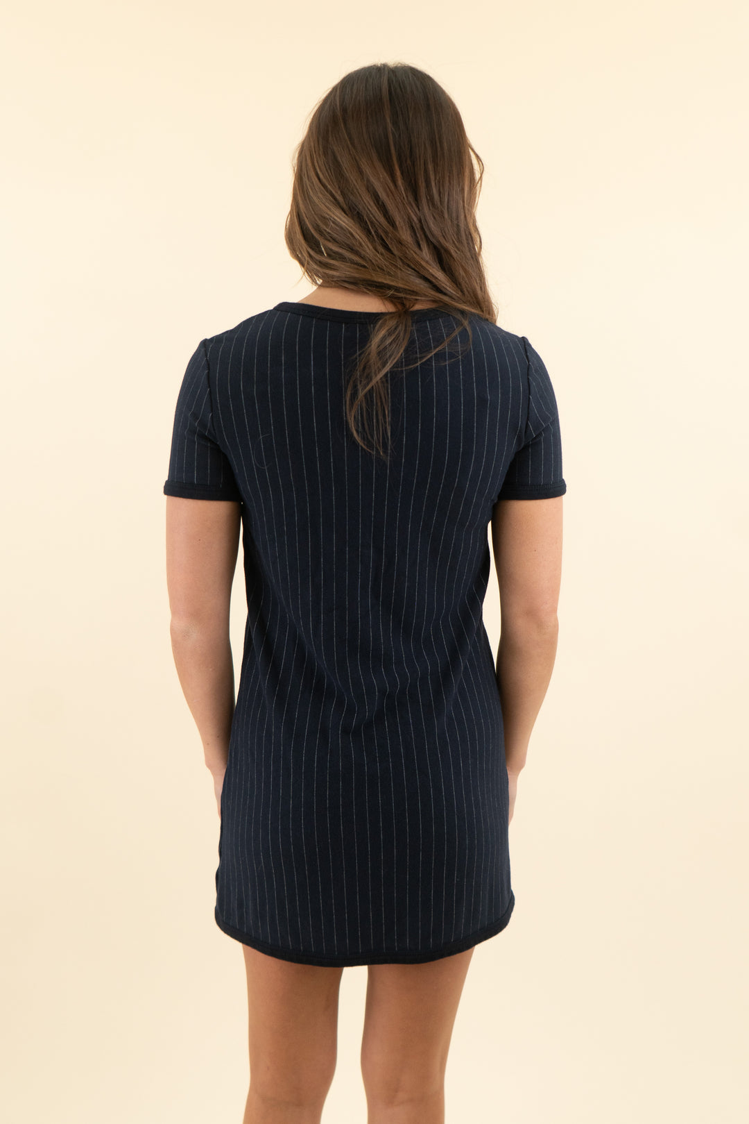 bailey/44 navy pinstripe t-shirt dress (s; retail $60)