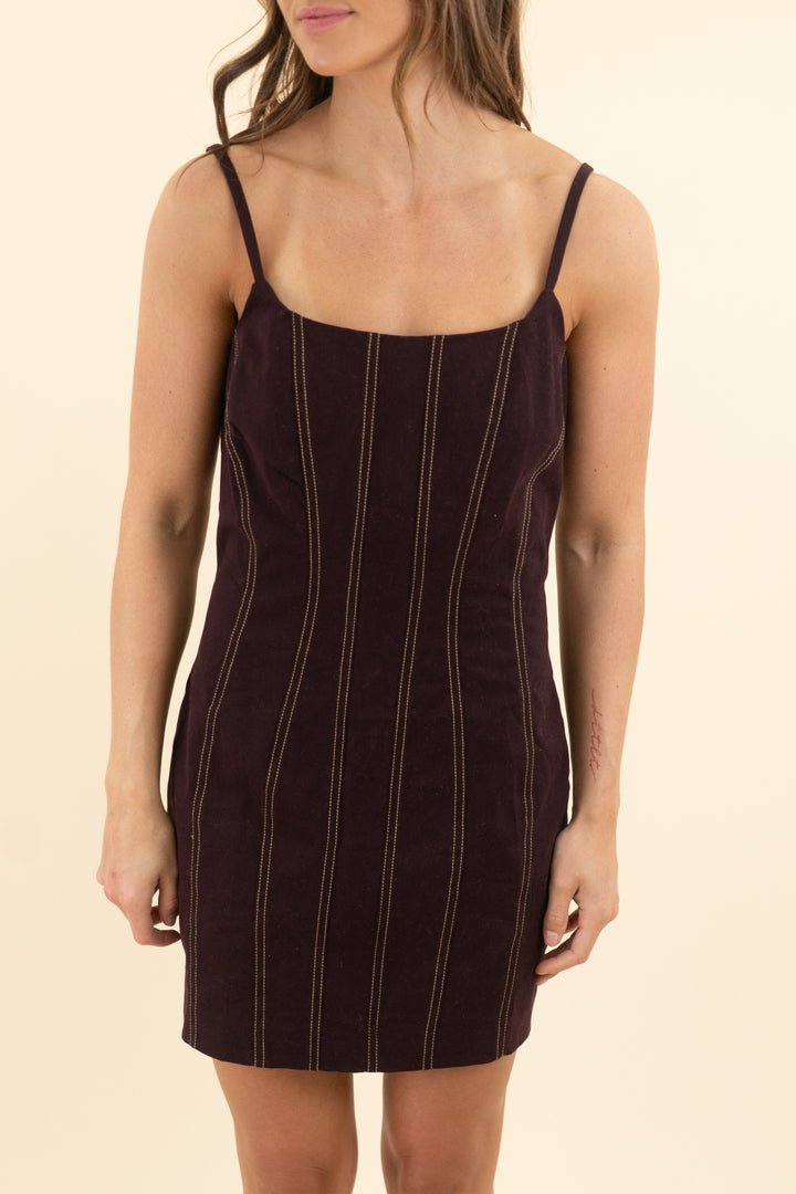 by.dyln dark burgundy stripe mini dress (xs; retail $130)