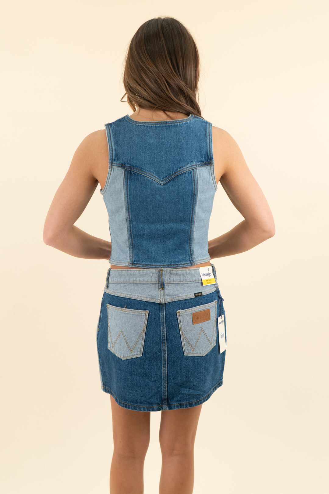 wrangler medium and light wash denim vest nwt (xs; retail $70)