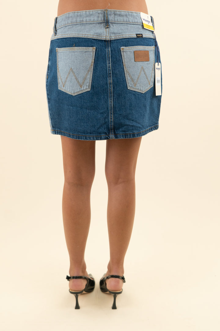 wrangler medium and light wash denim skirt nwt (s; retail $60)