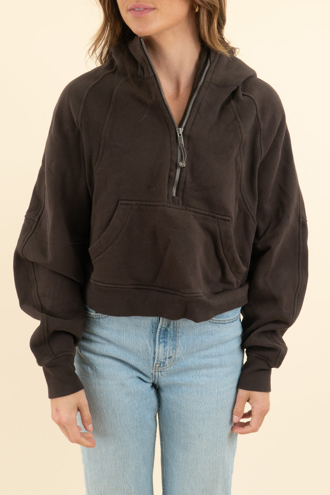 lululemon dark brown quarter zip scuba (xs/s)