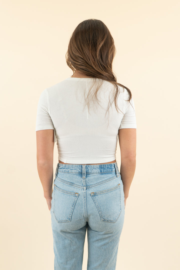 lululemon white ribbed short sleeve baby tee (s)