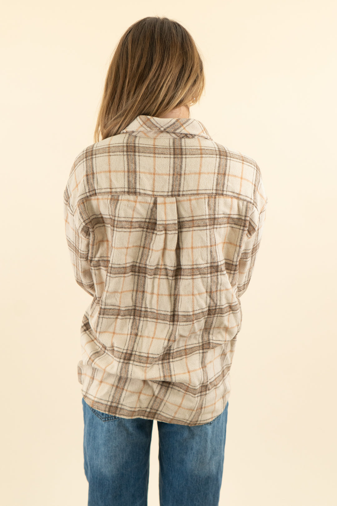 kittenish tan plaid flannel jacket (s)