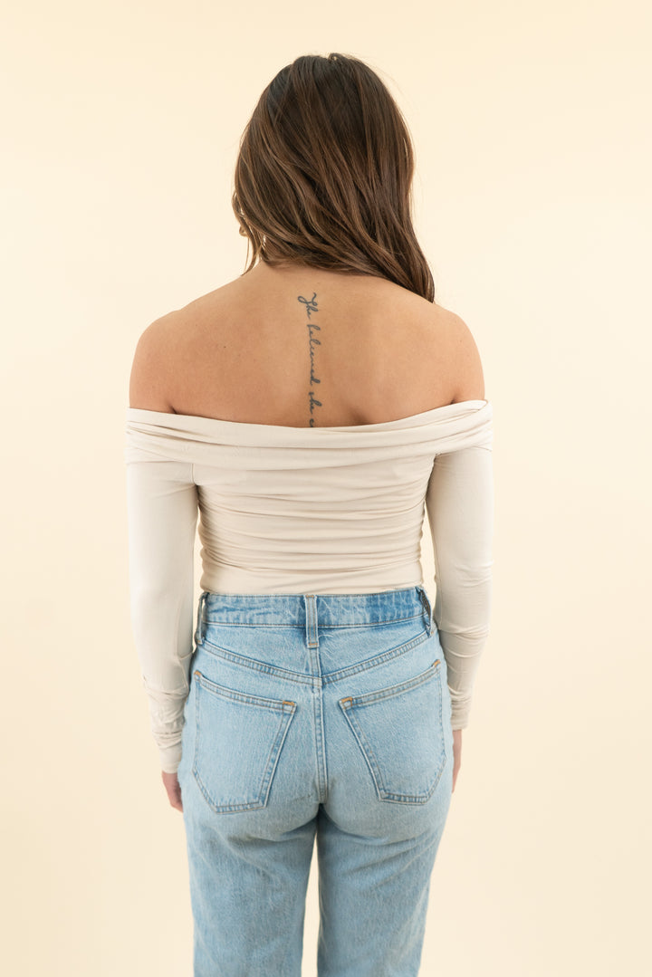 rue Sophie cream off the shoulder front wrap long sleeve top (s)