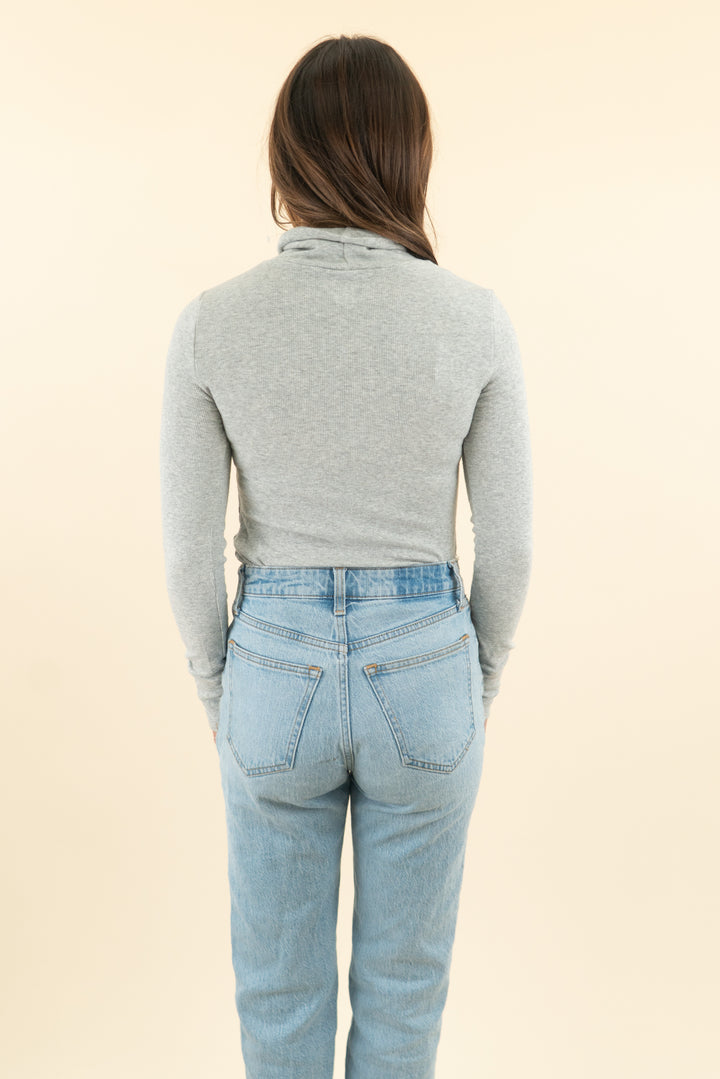 aerie grey ribbed long sleeve turtleneck bodysuit (s)