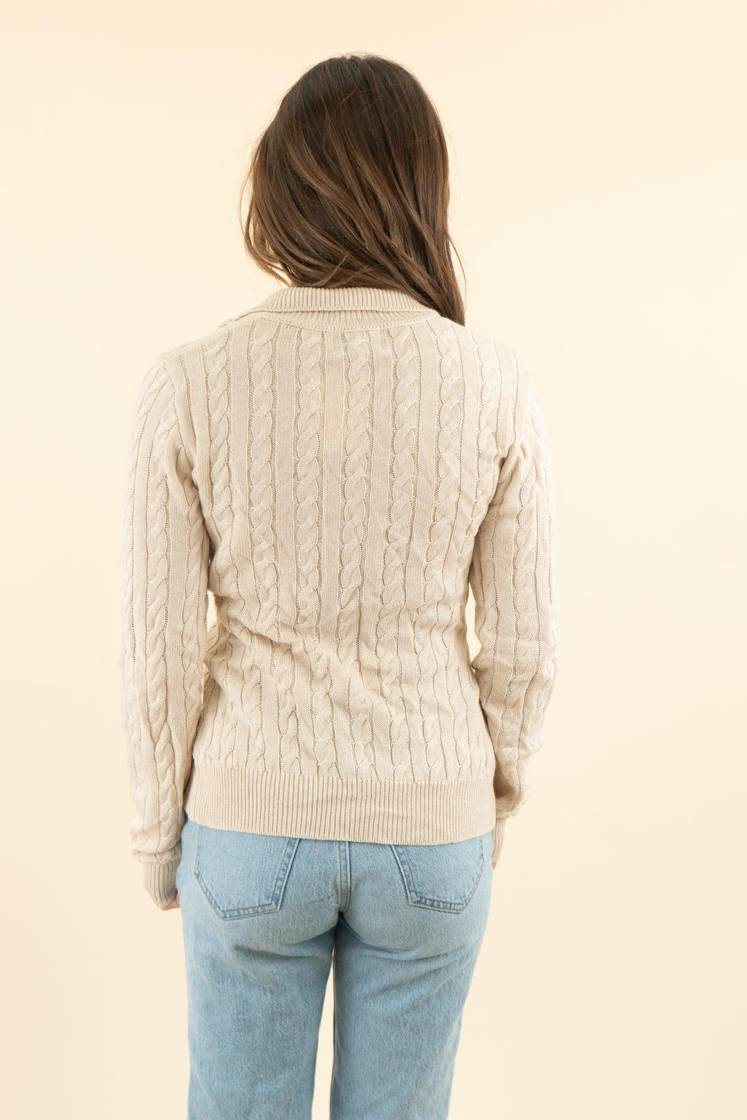 seven wonders cream large knit zip up shirt (s)