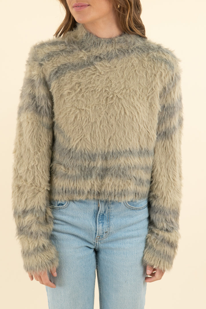 house of harlow tan fur sweater (s)