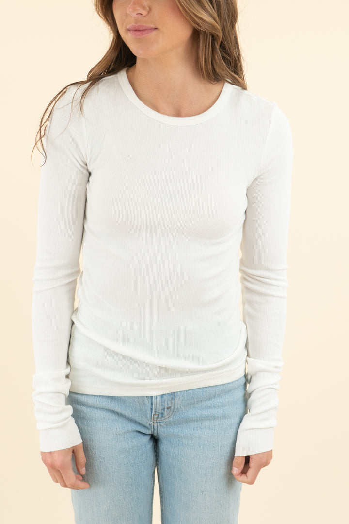 grlfrnd white ribbed long sleeve top (s)