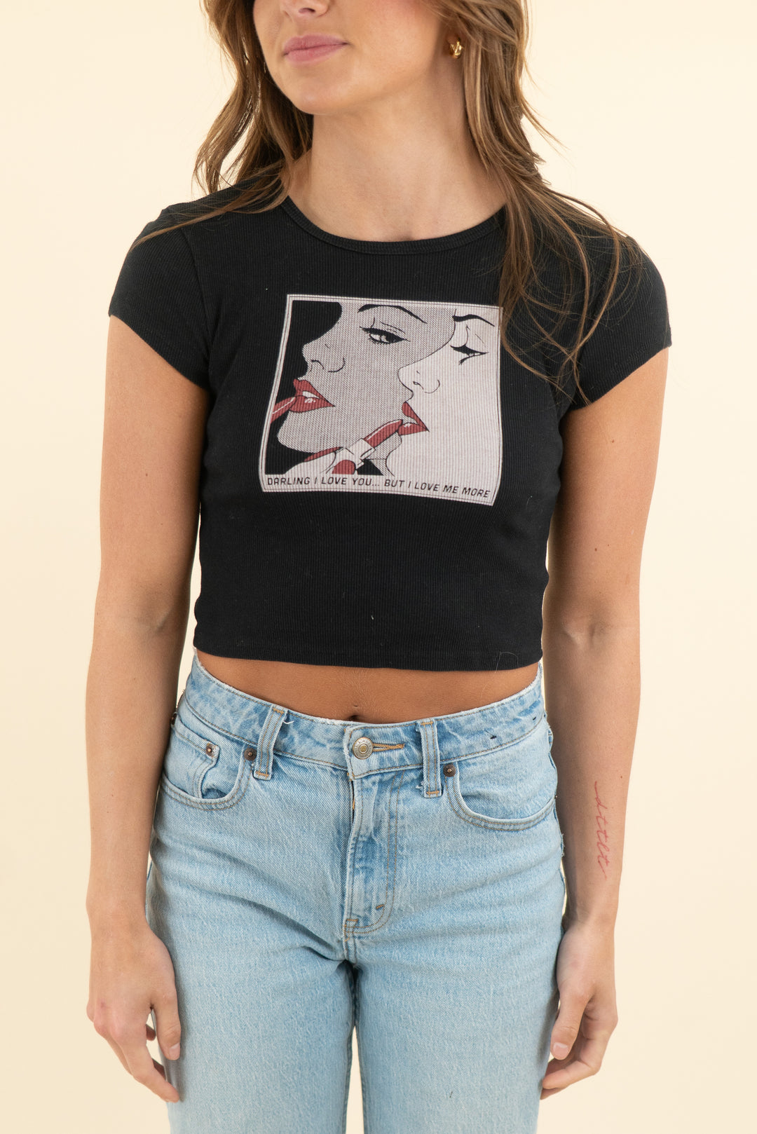 reformation black graphic ribbed baby tee (xs)