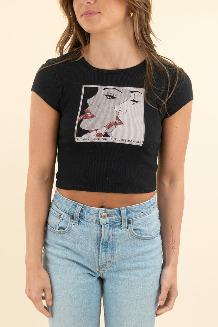 reformation black graphic ribbed baby tee (xs)