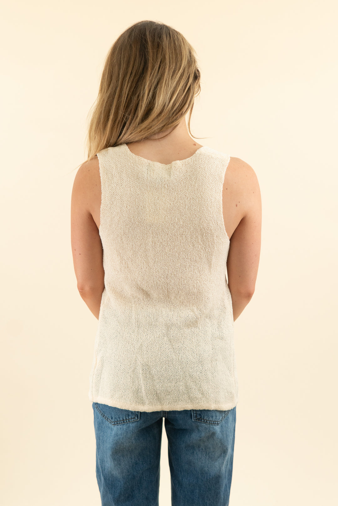 all the ways light camel knit button up vest top (s)