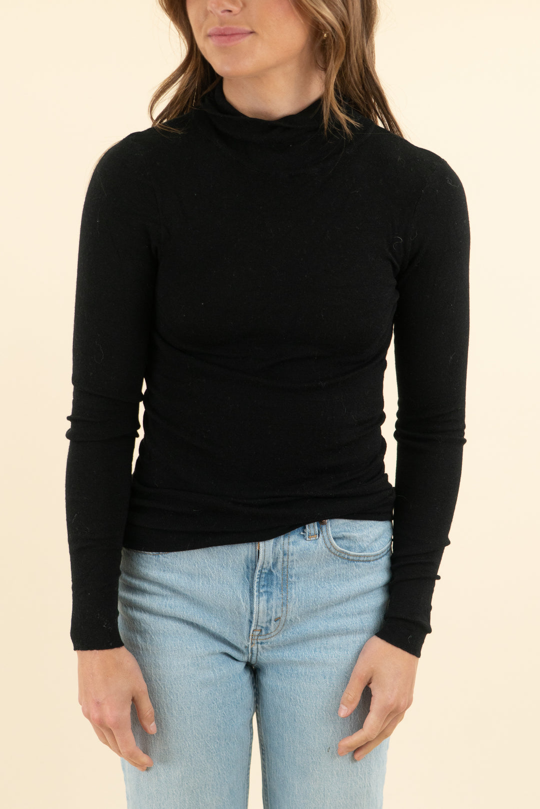 aexae black wool long sleeve top (s)