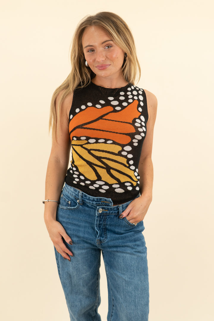 1x blue brown orange patterned knit tank (s)