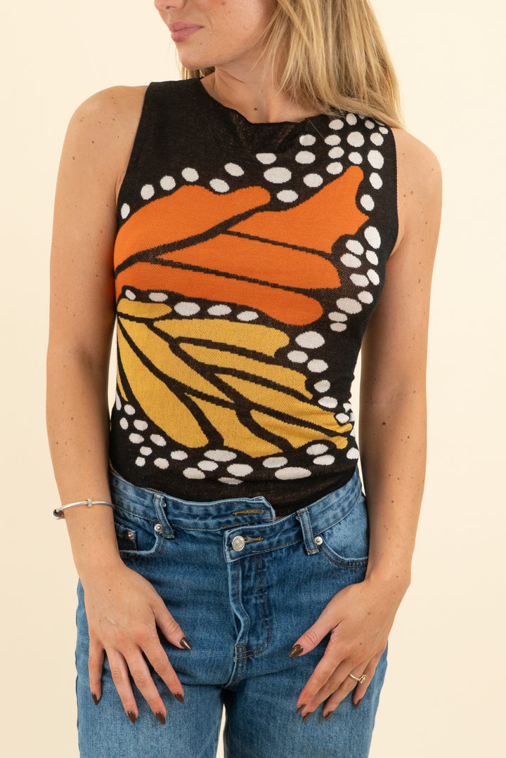 1x blue brown orange patterned knit tank (s)