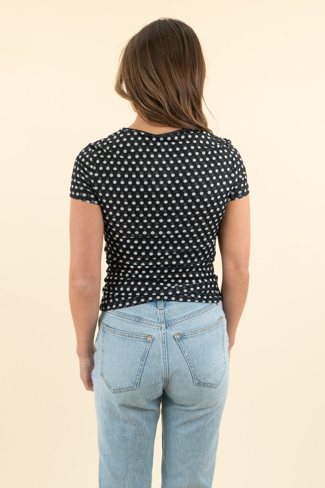 superdown black white polka dot mesh tee (s)