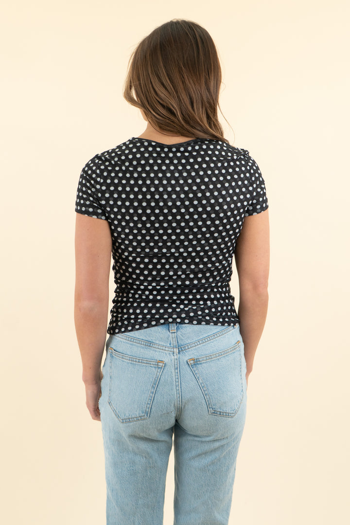 superdown black white polka dot mesh tee (s)