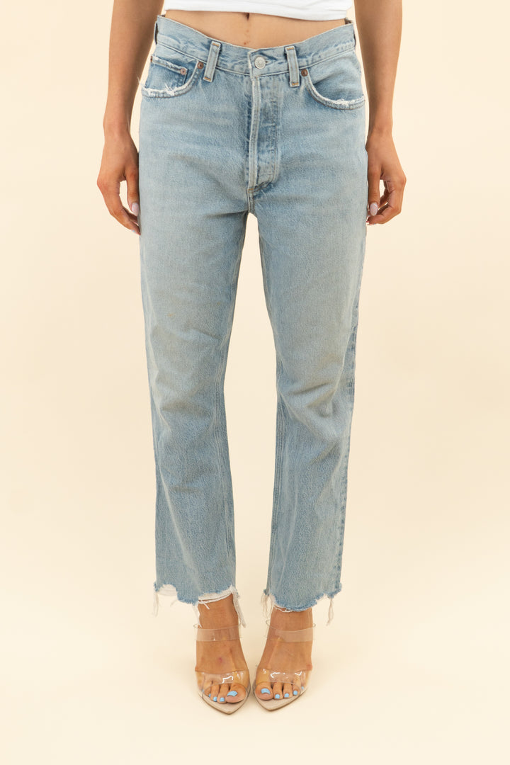 agolde light wash raw hem jeans (27)