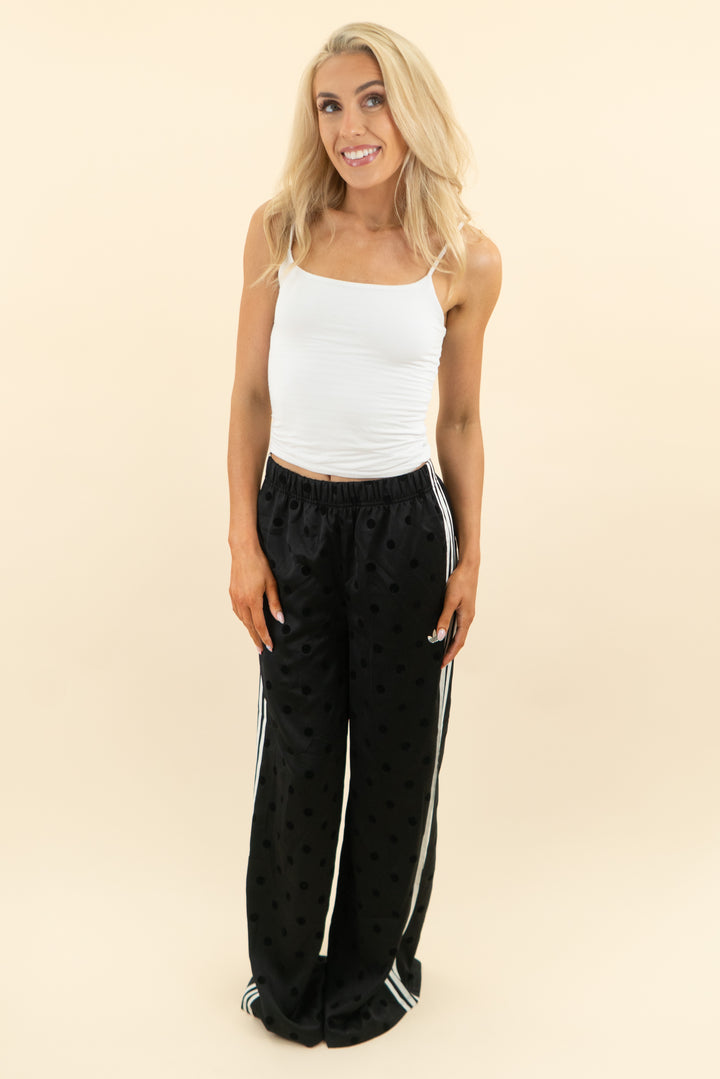 adidas black polka dot track pants nwt (s; retail $85)