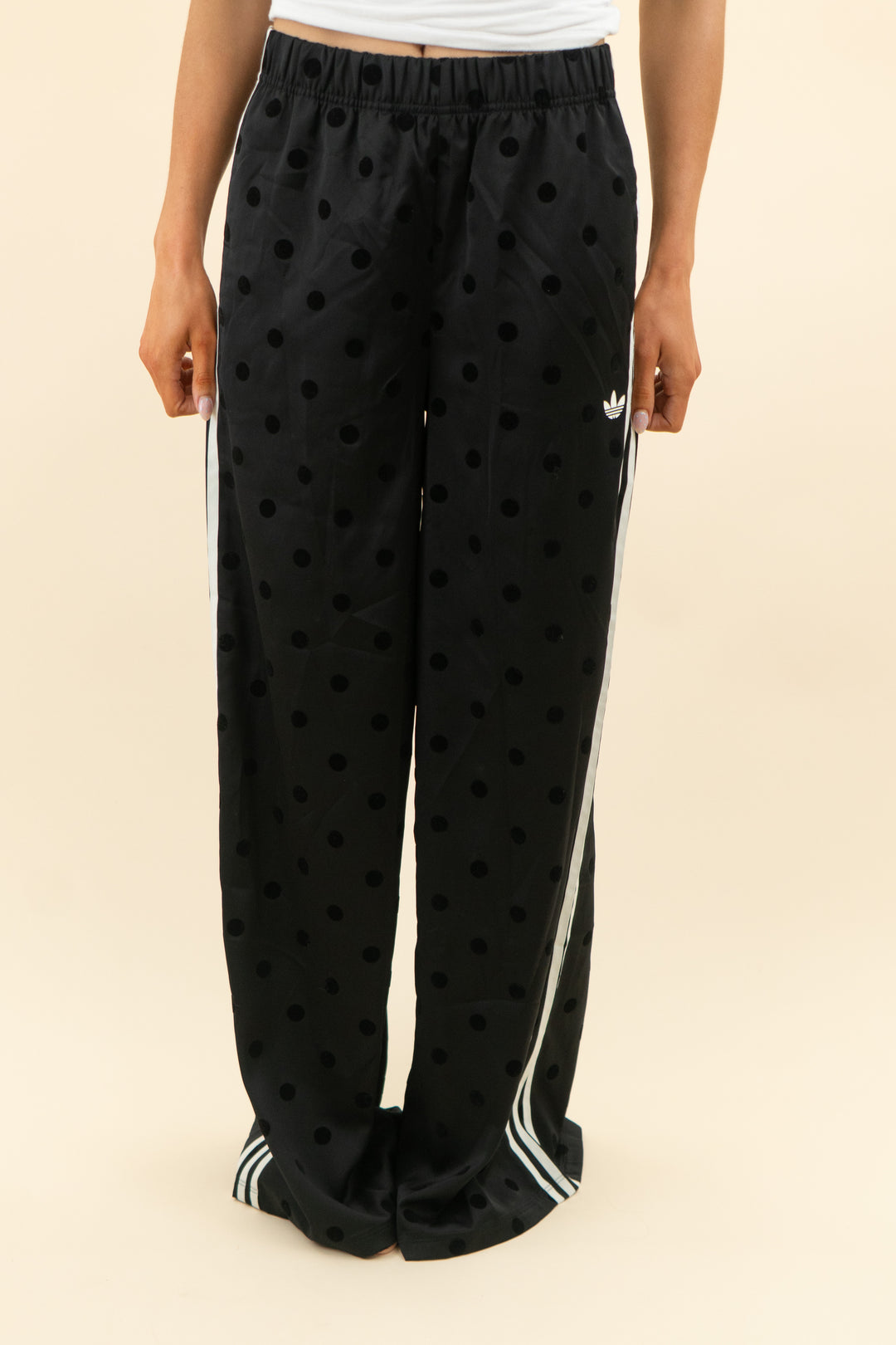 adidas black polka dot track pants nwt (s; retail $85)