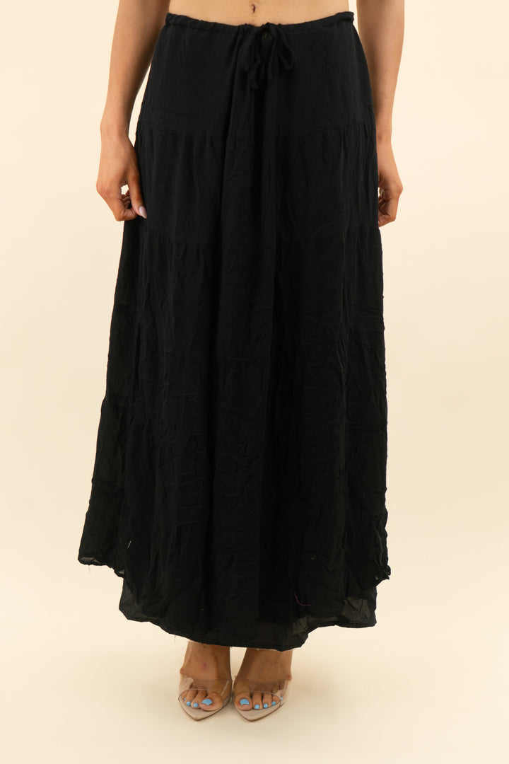 sndys black drawstring maxi skirt (s)*